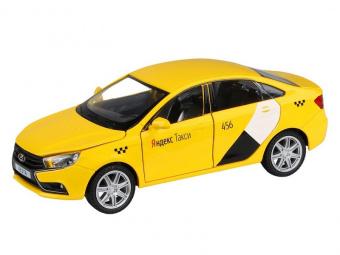Машина ''АВТОПАНОРАМА'' Яндекс.Такси  LADA VESTA, желтый, 1/24, свет. звук. эффект., инерция, в/к 24,5*12,5*10,5 см