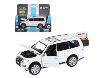 Машина ''АВТОПАНОРАМА'' Mitsubishi Pajero 4WD Tubro, белый, 1/33, свет, звук, в/к 17,5*13,5*9 см