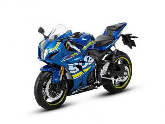 Мотоцикл АВТОПАНОРАМА SUZUKI GSR-R1000, 1/12, металл, синий, свободный ход колес