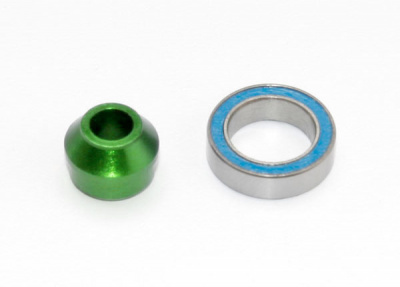 Переходник подшипника, алюминий 6061-T6 (с зеленым анодированием) (1): шариковый подшипник 10x15x4 мм (черный резиновый уплотненный)
