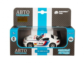 Машина АВТОПАНОРАМА BMW Z4 GT3, 1/38, белый, инерция, откр. двери, в/к 17,5*12,5*6,5 см