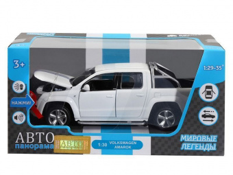 Машина АВТОПАНОРАМА Volkswagen Amarok, белый, 1/30, свет, звук, инерция, в/к 20*10*11 см