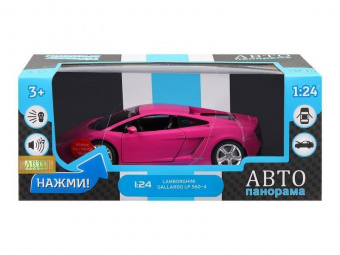 Машина ''АВТОПАНОРАМА'' Lamborghini Gallardo, розовый, 1/24, свет, звук, в/к 24,5*12,5*10,5 см