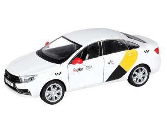 Машина ''АВТОПАНОРАМА'' Яндекс.Такси  LADA VESTA, белый, 1/24, свет. звук. эффект., инерция, в/к 24,5*12,5*10,5 см