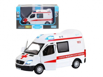 Машина АВТОПАНОРАМА Mercedes Sprinter Скорая помощь, белый, 1/32, в/к 18*9*13,5 см