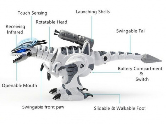 Радиоуправляемый робот-динозавр LENENG TOYS K9 Dinosaur звук, свет, танцы, сенсор, стреляет присосками