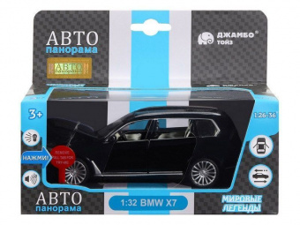 Машина ''АВТОПАНОРАМА'' BMW X7, черный, 1/32, свет, звук, инерция, в/к 17,5*13,5*9 см