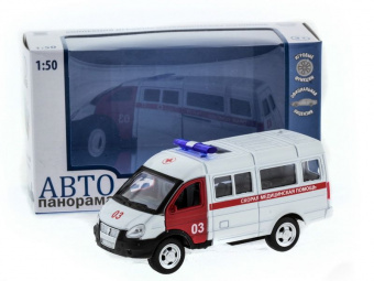 Машина ''АВТОПАНОРАМА'' инерц. ГАЗель (скорая) 1/50, в/к 14,5*8*5,5 см