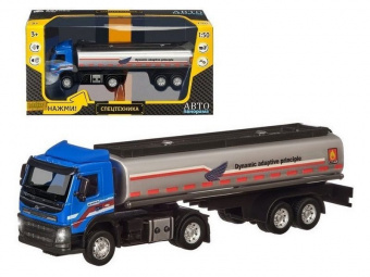 Машина ''АВТОПАНОРАМА'' Volvo бензовоз, голубой, 1/50, свет, звук, в/к 28*14*10 см