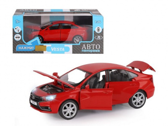 Машина ''АВТОПАНОРАМА'' LADA VESTA седан, 1/24,  красный, свет. звук. эффекты, в/к 24,5x12,5x10,5 см