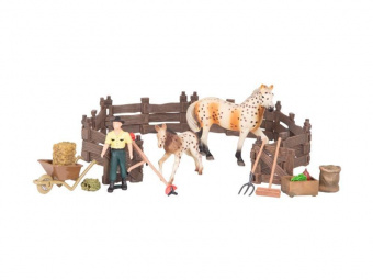 Набор фигурок животных MASAI MARA ММ205-072 серии Мир лошадей: Конюшня игрушка 16 пр.