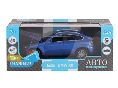 Машина ''АВТОПАНОРАМА'' BMW X6, синий, 1/26, звук, в/к 24,5*12,5*10,5 см