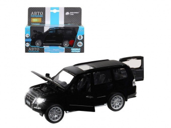 Машина ''АВТОПАНОРАМА'' Mitsubishi Pajero 4WD Tubro, черный, 1/33, свет, звук, в/к 17,5*13,5*9 см