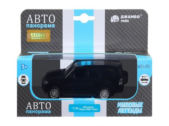 Машина АВТОПАНОРАМА Mitsubishi Pajero 4WD Tubro, черный, 1/43, инерция, в/к 17,5*12,5*6,5 см