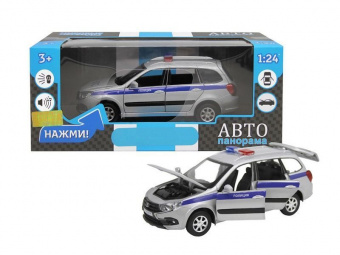 Машина ''АВТОПАНОРАМА'' LADA GRANTA CROSS Полиция, серебро, 1/24, свет, звук, в/к 24,5*12,5*10,5 см