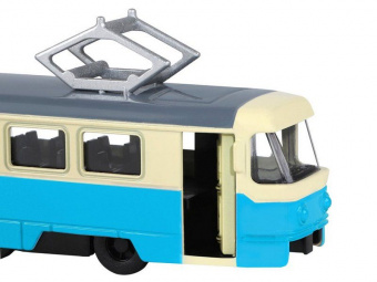 Трамвай ''Автопанорама'', синий, 1/90, свет, звук, инерция, в/к 22*13,5*5,8 см