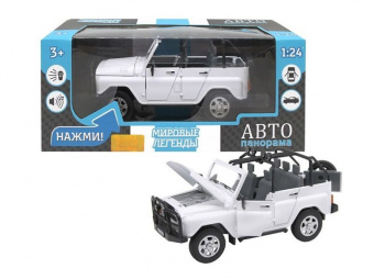 Машина ''АВТОПАНОРАМА'' УАЗ-469, 1/24, белый, свет, звук, инерция, в/к 22*12*11 см