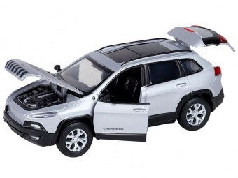 Машина АВТОПАНОРАМА Jeep  Cherokee, 1/32, серебряный, инерция, свет, звук, в/к 17,5*13,5*9 см