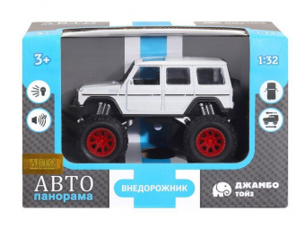 Машина ''АВТОПАНОРАМА'' Внедорожник, белый, 1/32, свет, звук, инерция, в/к 19*10*12,5 см