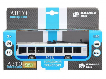 Троллейбус ''Автопанорама'', синий, 1/90, свет, звук, инерция, в/к 22*13,5*5,8 см