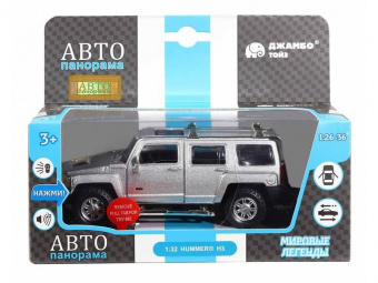 Машина ''АВТОПАНОРАМА'' Hummer H3, серебряный, 1/32, свет, звук, инерция, в/к 17,5*13,5*9 см