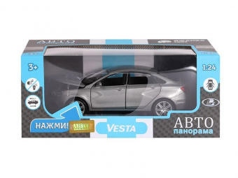 Машина ''АВТОПАНОРАМА'' LADA VESTA седан, 1/24,  серый, свет. звук. эффекты, в/к 24,5x12,5x10,5 см