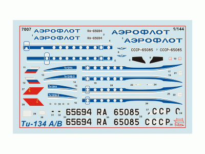 Сборная модель ZVEZDA Пассажирский авиалайнер Ту-134А/Б-3, подарочный набор, 1/144
