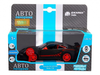 Машина АВТОПАНОРАМА Porsche 911 GT3 Cup, 1/32, темно-серый, свет, звук, в/к 17,5*13,5*9 см