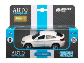 Машина АВТОПАНОРАМА BMW X6, 1/43, белый, инерция, откр. двери, в/к 17,5*12,5*6,5 см