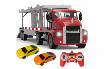 Грузовик-автовоз на радиоуправлении Mack Car Transporter с 2 автомобилями 1:26