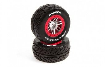 Покрышка и колёсный диск перед/зад SpeedTreads Robber SC, Slash/Rustler, ECX 4X4 (2шт.) (красные)