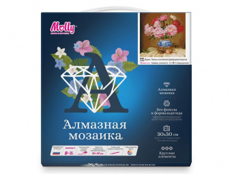 Алмазная мозаика 30х30 БУЗИН. ПИОНЫ В КИТАЙСКОЙ ФАРФОРОВОЙ ВАЗОЧКЕ (26 цветов)