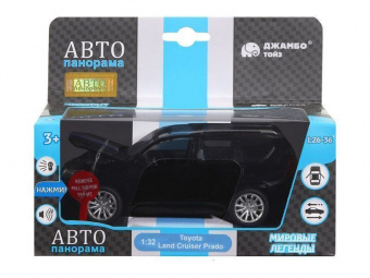 Машина ''АВТОПАНОРАМА'' Land Cruiser Prado, черный, 1/32, свет, звук, инерция, в/к 17,5*13,5*9 см