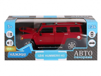 Машина ''АВТОПАНОРАМА'' Hummer H3, красный, 1/24, свет, звук, в/к 24,5*12,5*10,5 см