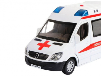 Машина АВТОПАНОРАМА Mercedes Sprinter Скорая помощь, белый, 1/32, в/к 18*9*13,5 см