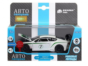 Машина ''АВТОПАНОРАМА'' Bentley Continental GT3, белый, 1/32, свет, звук, инерция, в/к 17,5*13,5*9 см
