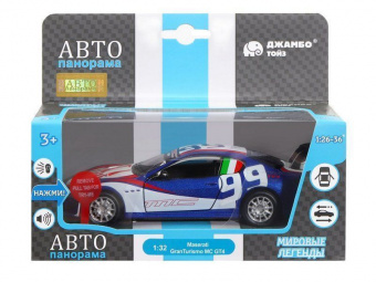 Машина ''АВТОПАНОРАМА'' Maserati Gran Turismo MC GT4, синий, 1/32, свет, звук, в/к 17,5*13,5*9 см