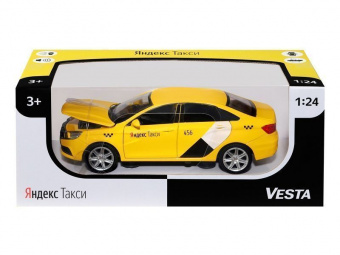 Машина ''АВТОПАНОРАМА'' Яндекс.Такси  LADA VESTA, желтый, 1/24, свет. звук. эффект., инерция, в/к 24,5*12,5*10,5 см
