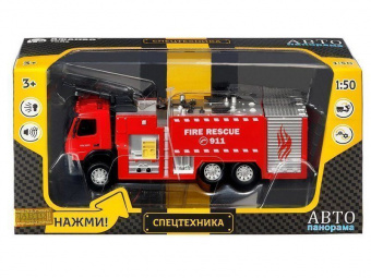 Машина ''АВТОПАНОРАМА'' Volvo пожарная машина, красный, 1/50, свет, звук, в/к 28*14*10 см
