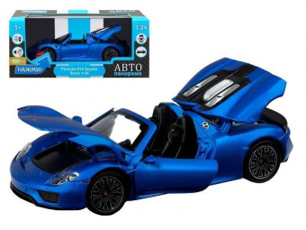 Машина АВТОПАНОРАМА Porsche 918 Spyder, 1/24, синий,  свет, звук, в/к 24,5х12,5х10,5 см