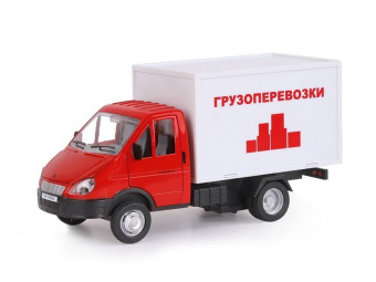 Машина ''АВТОПАНОРАМА'' ГАЗель-бизнес Грузоперевозки, красный, 1/28, свет, звук, в/к 24*14*12