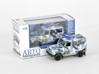 Машина ''АВТОПАНОРАМА'' инерц. УАЗ-469 (ОМОН) 1/50, в/к 12*7*5,5 см