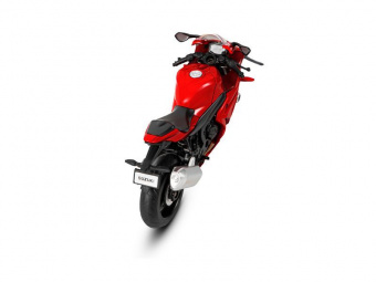 Мотоцикл АВТОПАНОРАМА SUZUKI GSR-R1000, 1/18, металл, красный, свободный ход колес