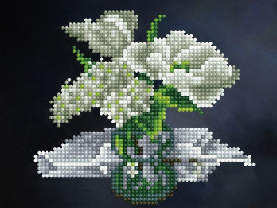 Алмазная мозаика 15х20 БЕЛЫЙ БУКЕТ (16 цветов)