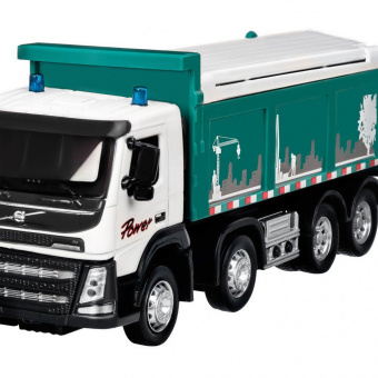 Машина ''АВТОПАНОРАМА'' Volvo самосвал, зеленый, 1/50, свет, звук, в/к 28*14*10 см