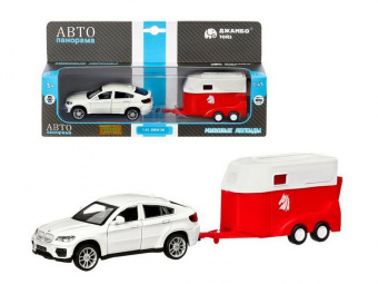 Машина АВТОПАНОРАМА BMW X6 c прицепом, 1/43, открываются передние двери, инерция, в/к