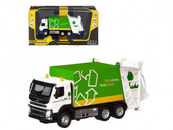 Машина ''АВТОПАНОРАМА'' Volvo мусоровоз, зеленый, 1/50, свет, звук, в/к 28*14*10 см