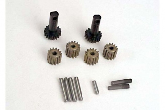 Planet gears (4)/ planet shafts (4)/ sun gears (2)/sun gear alignment shaft (1) all hardened steel
