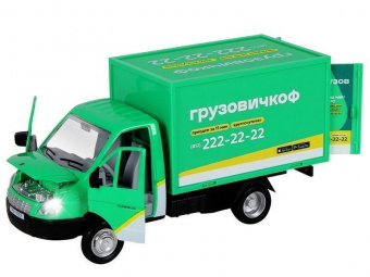 Машина АВТОПАНОРАМА ГАЗель-бизнес Грузовичкоф, 1/28, зеленый, свет, звук, в/к 24*14*12 см
