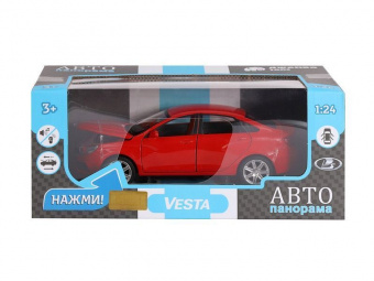 Машина ''АВТОПАНОРАМА'' LADA VESTA седан, 1/24,  красный, свет. звук. эффекты, в/к 24,5x12,5x10,5 см